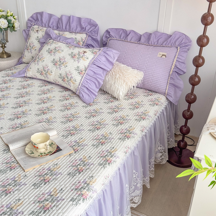 91家纺网 家纺一手货源 找家纺 菊上家纺 2026新款法式田园风蕾丝床裙 绫香紫