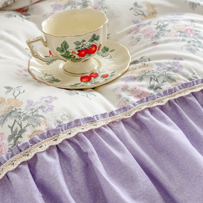 91家纺网 家纺一手货源 找家纺 菊上家纺 2026新款法式田园风蕾丝床裙 绫香紫