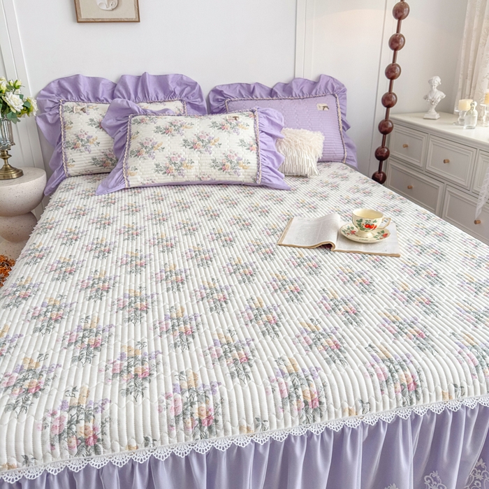 91家纺网 家纺一手货源 找家纺 菊上家纺 2026新款法式田园风蕾丝床裙 绫香紫