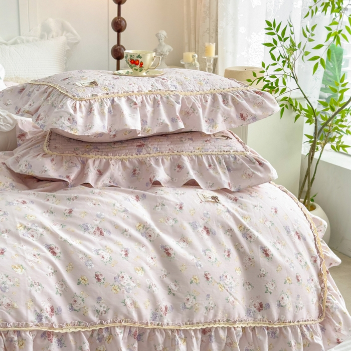 91家纺网 家纺一手货源 找家纺 菊上家纺 2026新款法式田园风蕾丝床裙 梦迪粉