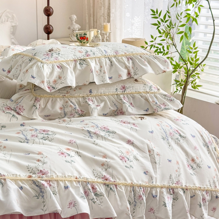 91家纺网 家纺一手货源 找家纺 菊上家纺 2026新款法式田园风蕾丝床裙 梦兰蔻