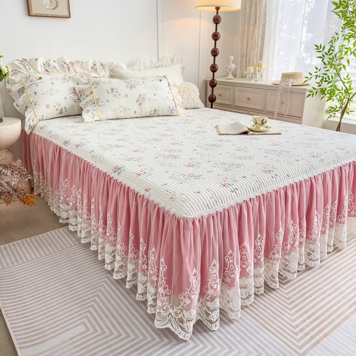 91家纺网 家纺一手货源 找家纺 菊上家纺 2026新款法式田园风蕾丝床裙 梦兰蔻