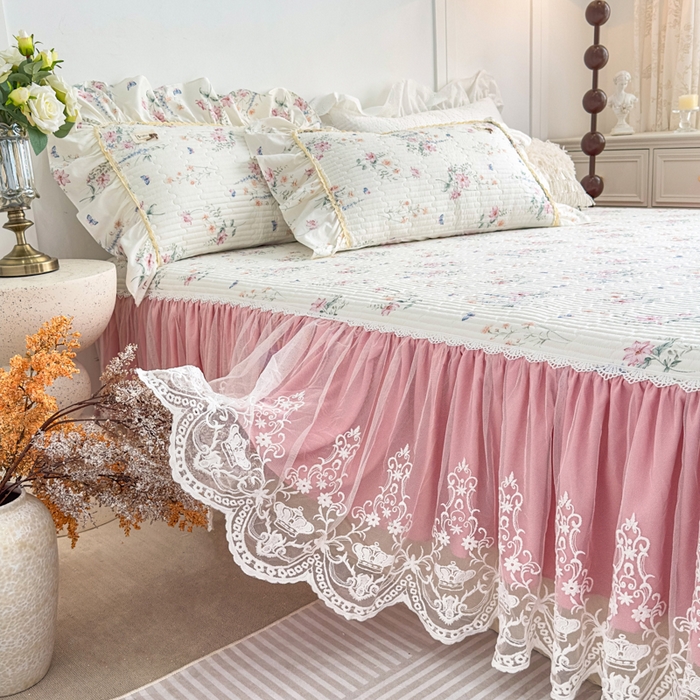 91家纺网 家纺一手货源 找家纺 菊上家纺 2026新款法式田园风蕾丝床裙 梦兰蔻