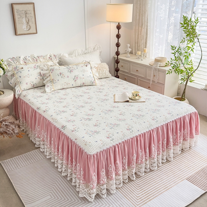 91家纺网 家纺一手货源 找家纺 菊上家纺 2026新款法式田园风蕾丝床裙 梦兰蔻