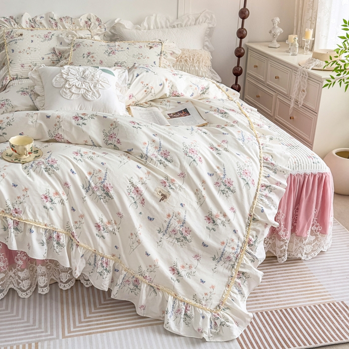 91家纺网 家纺一手货源 找家纺 菊上家纺 2026新款法式田园风蕾丝床裙 梦兰蔻