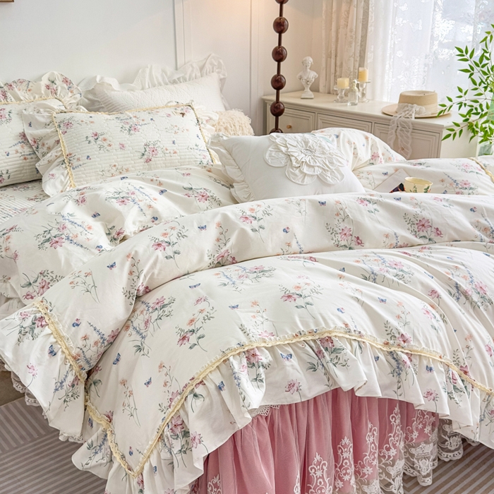 91家纺网 家纺一手货源 找家纺 菊上家纺 2026新款法式田园风蕾丝床裙 梦兰蔻