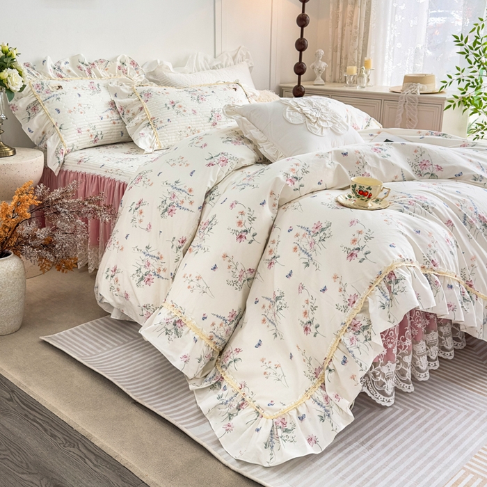 91家纺网 家纺一手货源 找家纺 菊上家纺 2026新款法式田园风蕾丝床裙 梦兰蔻