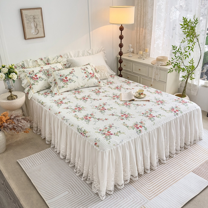 91家纺网 家纺一手货源 找家纺 菊上家纺 2026新款法式田园风蕾丝床裙 梦青栀