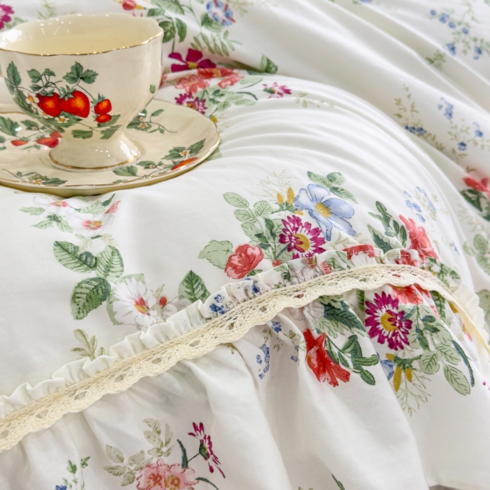 91家纺网 家纺一手货源 找家纺 菊上家纺 2026新款法式田园风蕾丝床裙 梦青栀