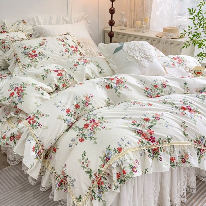 91家纺网 家纺一手货源 找家纺 菊上家纺 2026新款法式田园风蕾丝床裙 梦青栀