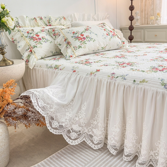 91家纺网 家纺一手货源 找家纺 菊上家纺 2026新款法式田园风蕾丝床裙 梦青栀