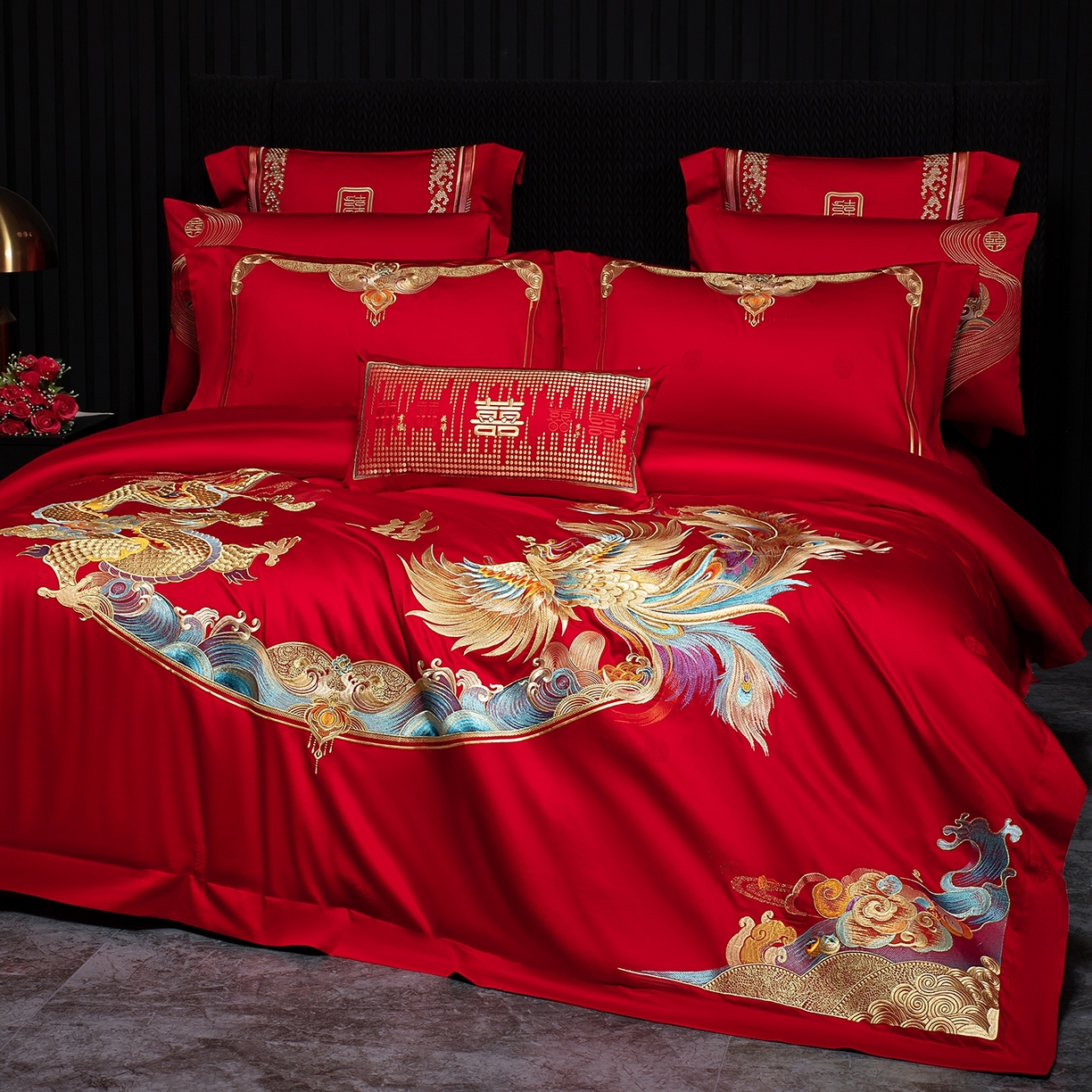 91家纺网 家纺一手货源 找家纺 蒂爵 2026新款提花顶奢重工绣花工艺款婚庆四件套多件套490系列 龙凤赐福