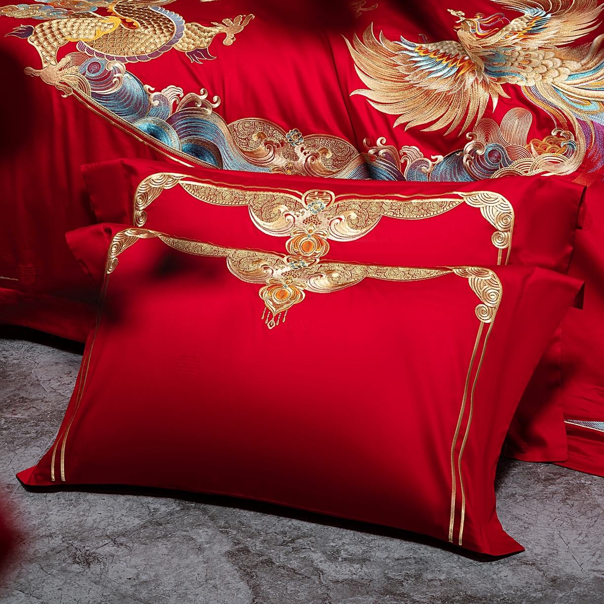 91家纺网 家纺一手货源 找家纺 蒂爵 2026新款提花顶奢重工绣花工艺款婚庆四件套多件套490系列 龙凤赐福