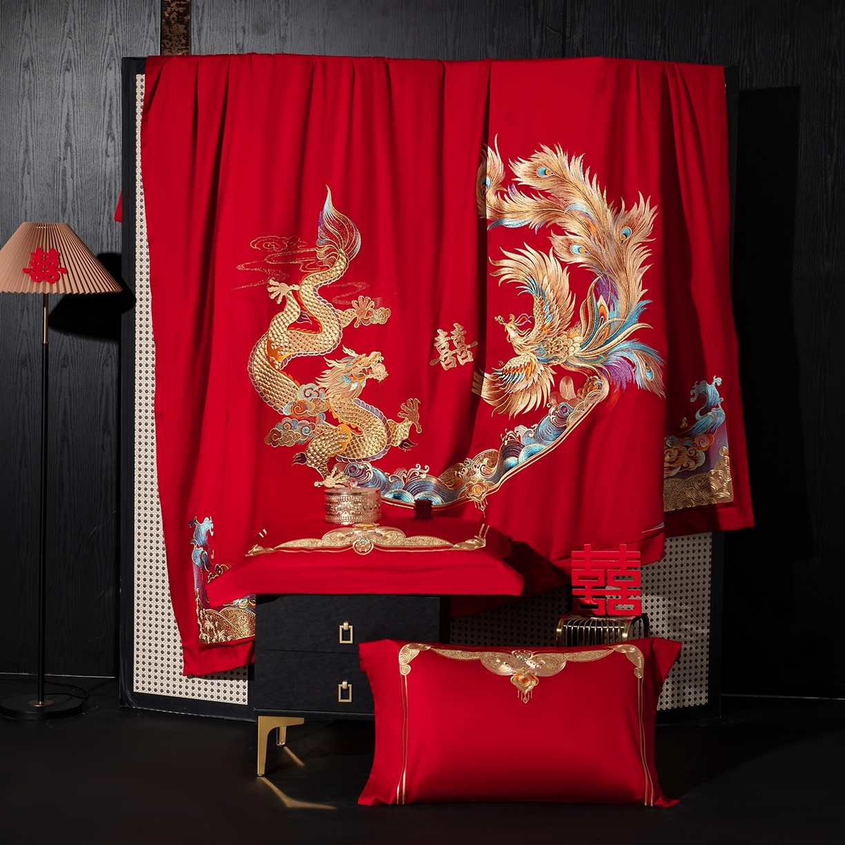 91家纺网 家纺一手货源 找家纺 蒂爵 2026新款提花顶奢重工绣花工艺款婚庆四件套多件套490系列 龙凤赐福