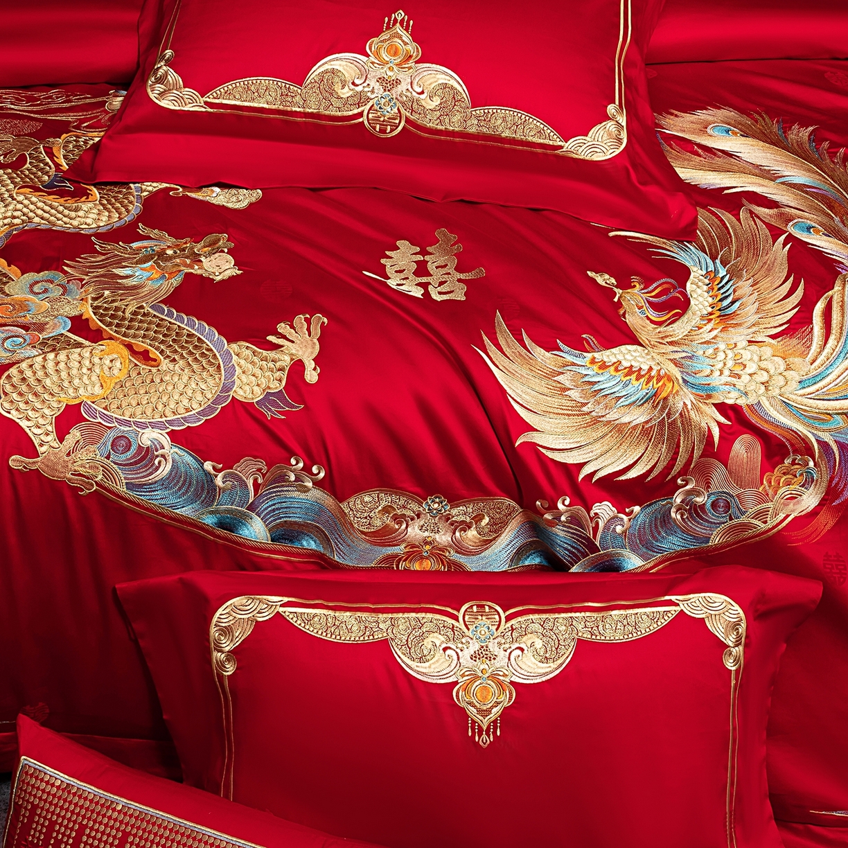 91家纺网 家纺一手货源 找家纺 蒂爵 2026新款提花顶奢重工绣花工艺款婚庆四件套多件套490系列 龙凤赐福