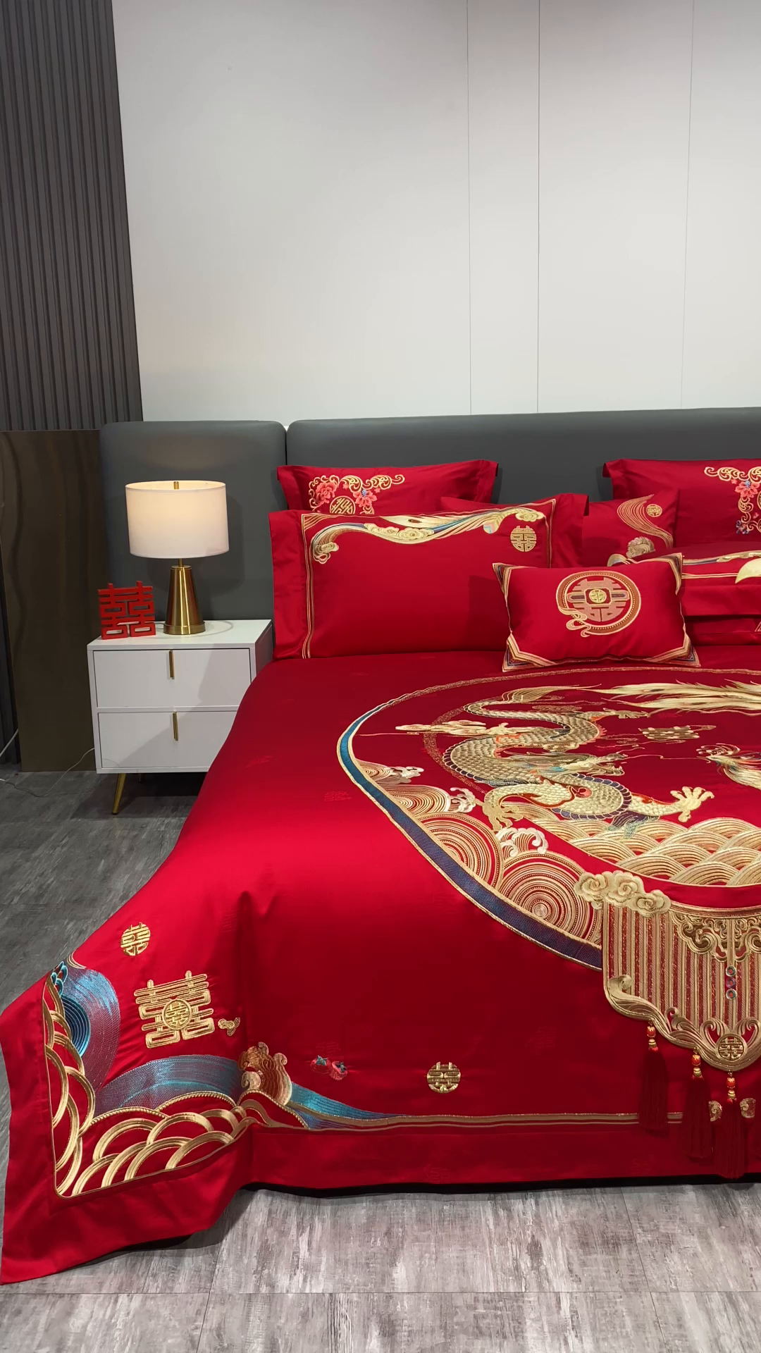 91家纺网 家纺一手货源 找家纺 蒂爵 2026新款提花顶奢重工绣花工艺款婚庆四件套多件套490系列 龙凤赐福