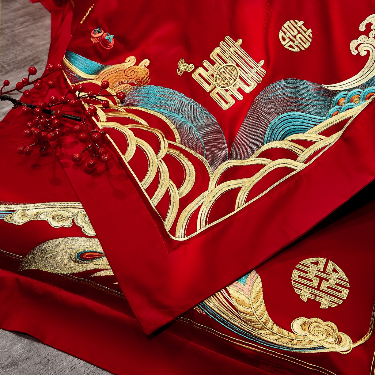 91家纺网 家纺一手货源 找家纺 蒂爵 2026新款提花顶奢重工绣花工艺款婚庆四件套多件套490系列 龙凤瑞彩