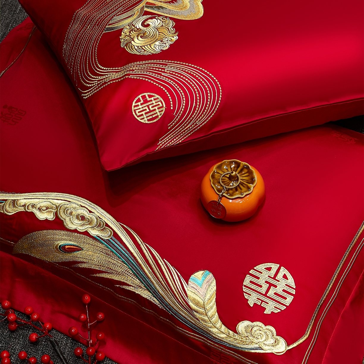 91家纺网 家纺一手货源 找家纺 蒂爵 2026新款提花顶奢重工绣花工艺款婚庆四件套多件套490系列 龙凤瑞彩