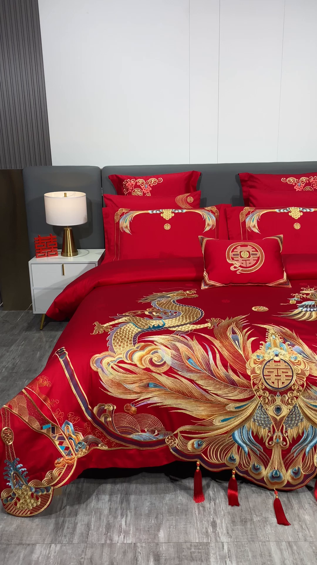 91家纺网 家纺一手货源 找家纺 蒂爵 2026新款提花顶奢重工绣花工艺款婚庆四件套多件套490系列 龙凤瑞彩