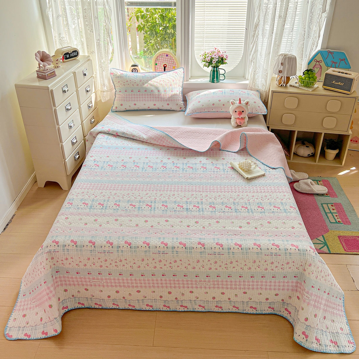 91家纺网 家纺一手货源 找家纺 （总）恒尚居 2026新款A类贝壳绣泡芙纱床盖四套件泡芙棉双层纱床垫床褥