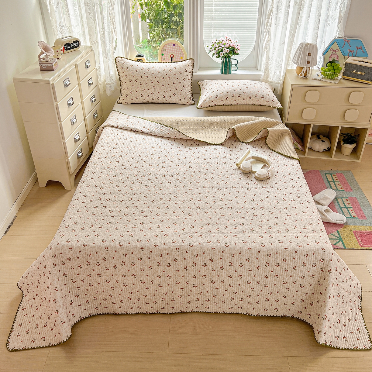 91家纺网 家纺一手货源 找家纺 （总）恒尚居 2026新款A类贝壳绣泡芙纱床盖四套件泡芙棉双层纱床垫床褥