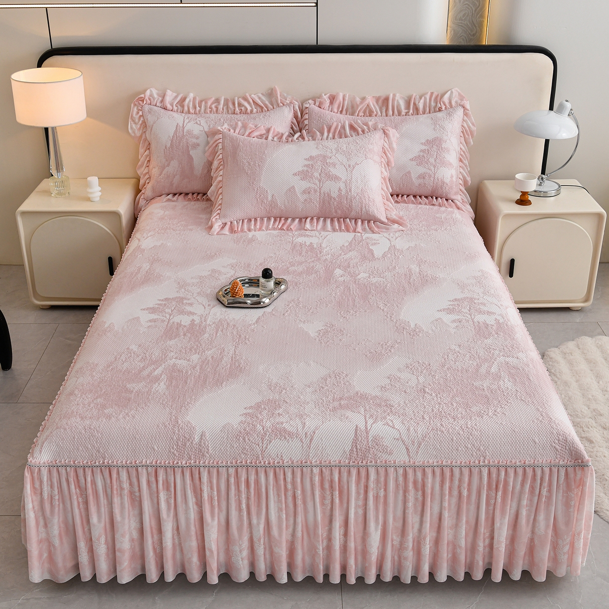 91家纺网 家纺一手货源 找家纺 （总）民新家纺 2026新款PE乙纶冰豆豆床裙款凉席三件套