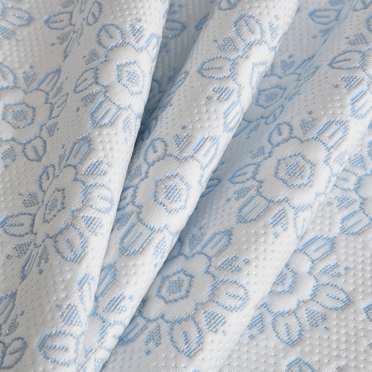 91家纺网 家纺一手货源 找家纺 民新家纺 2026新款PE乙纶冰豆豆床裙款凉席三件套 花韵-蓝