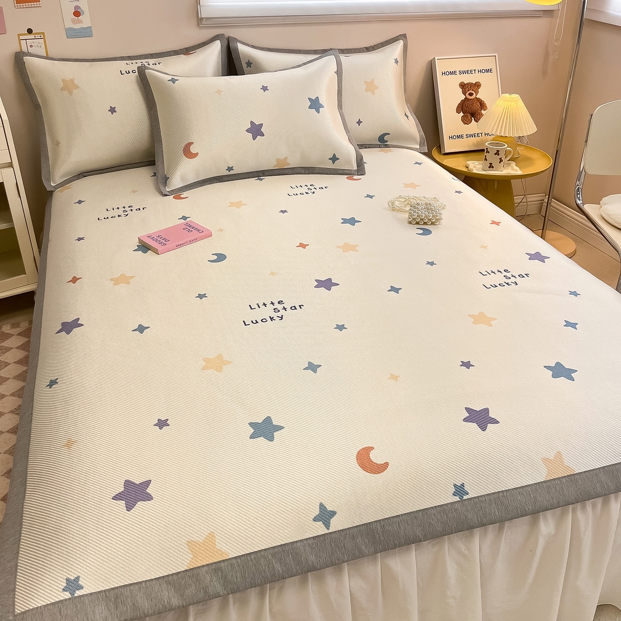 91家纺网 家纺一手货源 找家纺 （总）懒猫家纺 2026春夏新款600D数码印花冰藤凉席席子-床席款