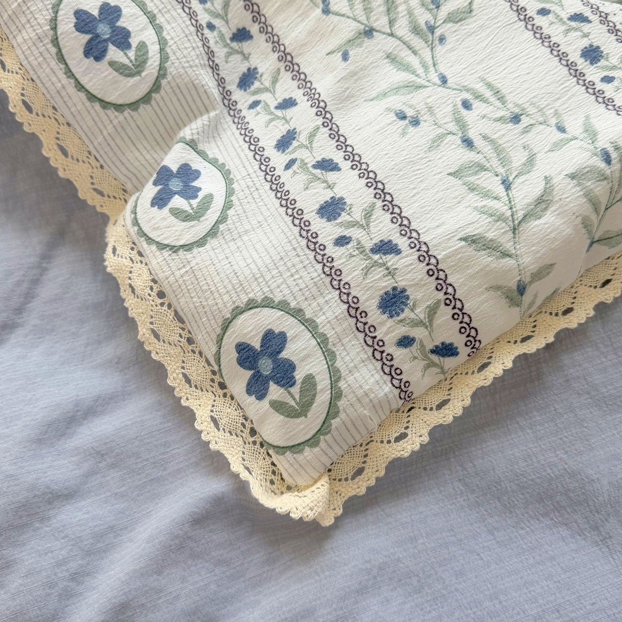 91家纺网 家纺一手货源 找家纺 悠米悠家 2026春夏新款木棉双层纱单夏被夏凉被空调被床盖四件套 青屿花园