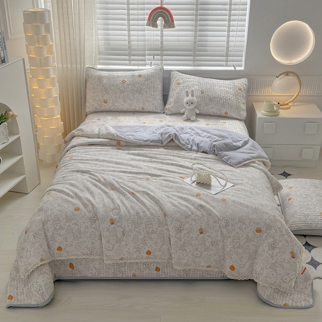 91家纺网 家纺一手货源 找家纺 悠米悠家 2026春夏新款木棉双层纱单夏被夏凉被空调被床盖四件套 蜜熊絮语