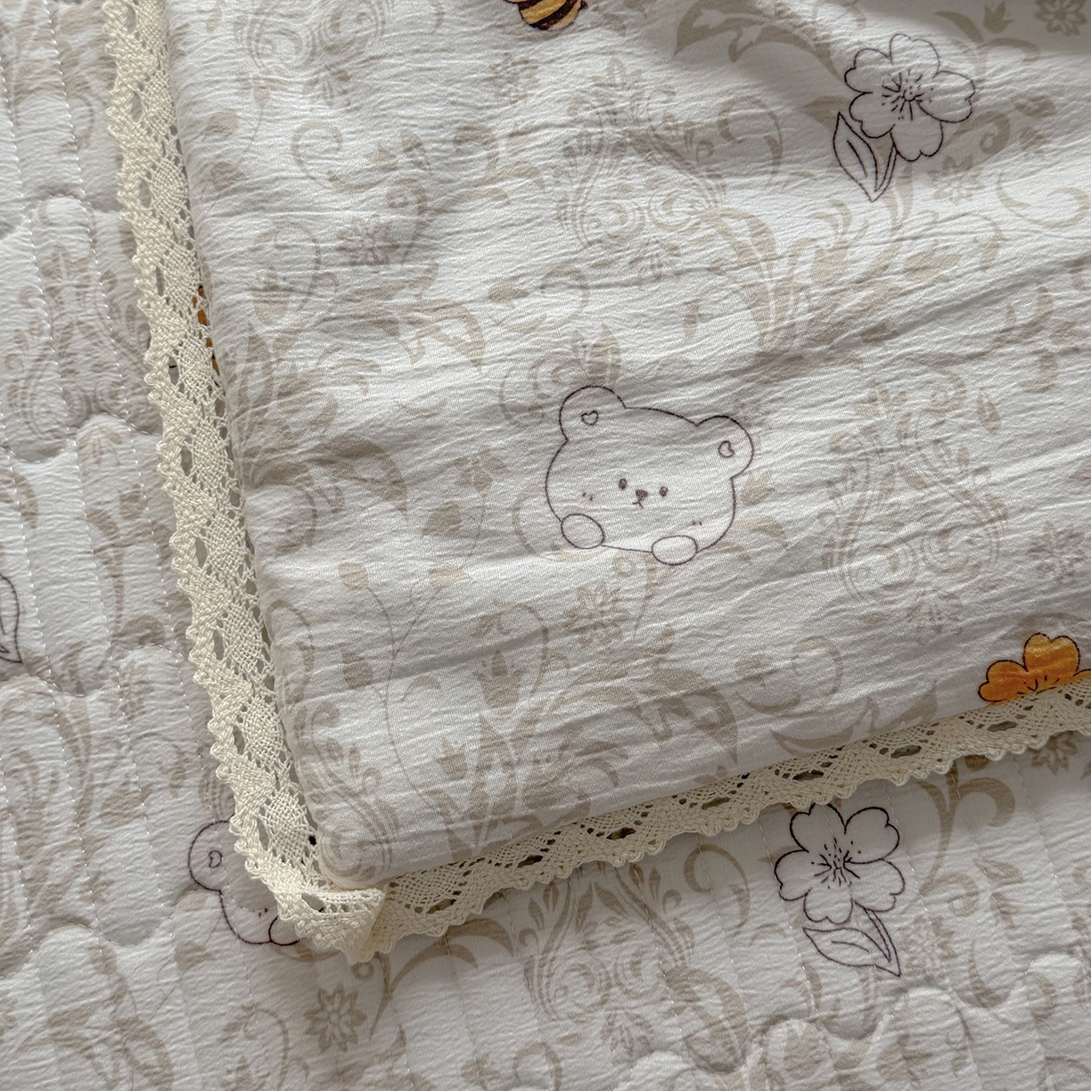 91家纺网 家纺一手货源 找家纺 悠米悠家 2026春夏新款木棉双层纱单夏被夏凉被空调被床盖四件套 蜜熊絮语