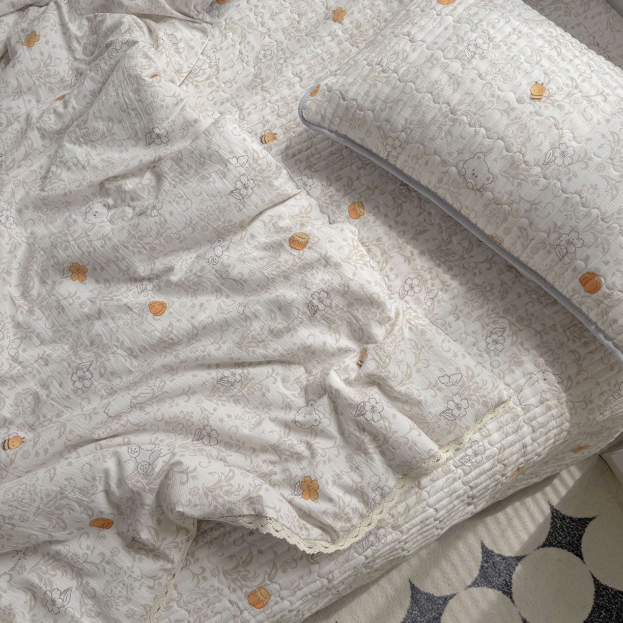 91家纺网 家纺一手货源 找家纺 悠米悠家 2026春夏新款木棉双层纱单夏被夏凉被空调被床盖四件套 蜜熊絮语