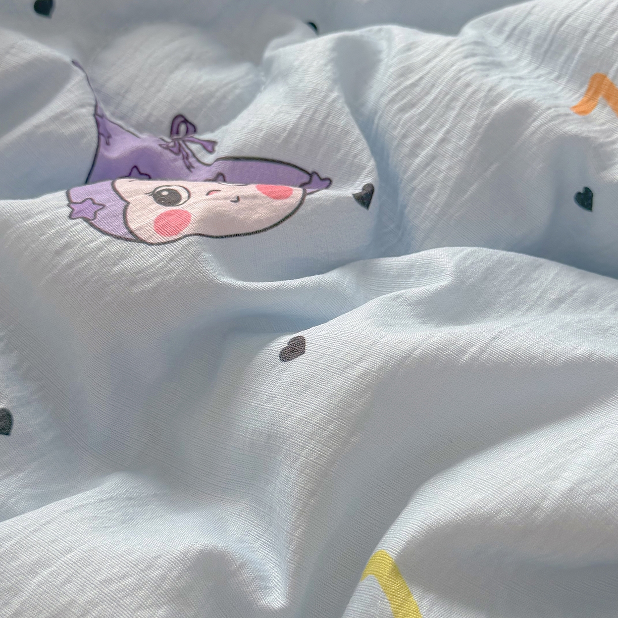 91家纺网 家纺一手货源 找家纺 悠米悠家 2026春夏新款木棉双层纱单夏被夏凉被空调被床盖四件套 星梦精灵仔