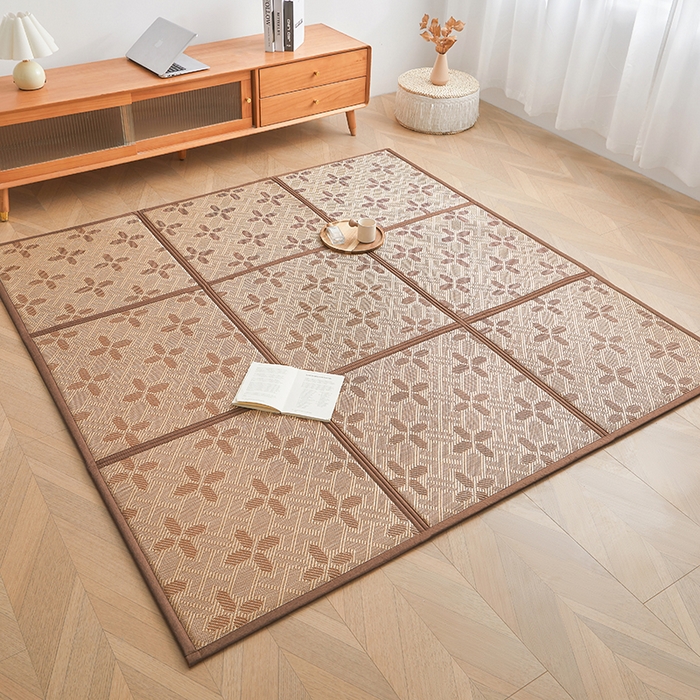 91家纺网 家纺一手货源 找家纺 卡罗兰 2026春夏新款多功能凉感冰藤床垫藤席地垫 金色四叶草