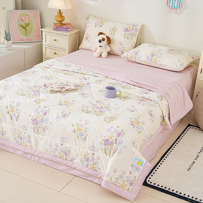 91家纺网 家纺一手货源 找家纺 丫丫家纺 2026新全棉印花夏被空调被双人薄被子单人学生夏凉被  云间柔