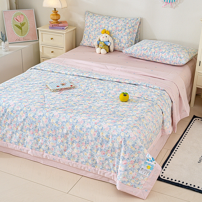 91家纺网 家纺一手货源 找家纺 丫丫家纺 2026新全棉印花夏被空调被双人薄被子单人学生夏凉被  岚花绪-灰