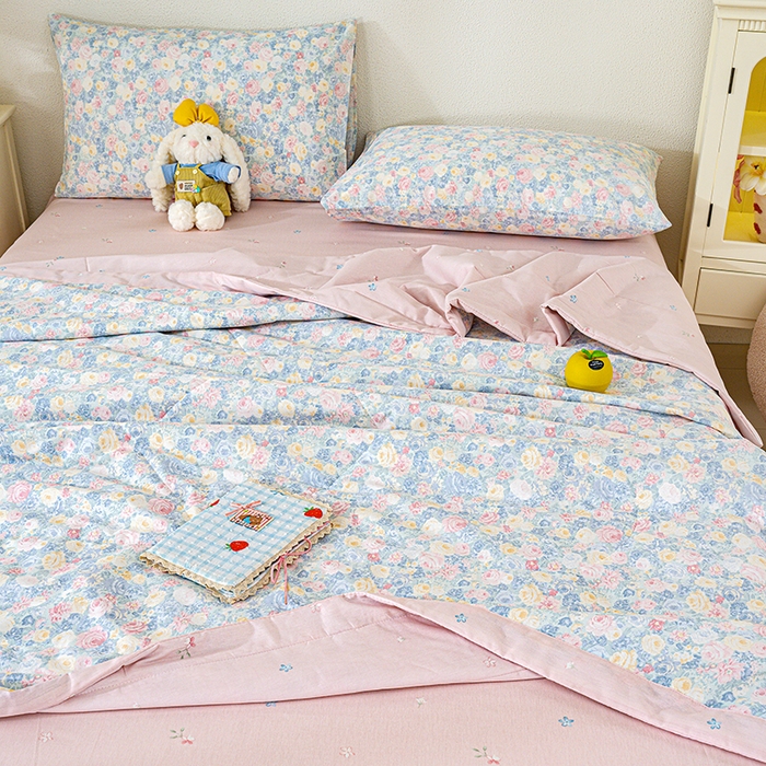 91家纺网 家纺一手货源 找家纺 丫丫家纺 2026新全棉印花夏被空调被双人薄被子单人学生夏凉被  岚花绪-灰