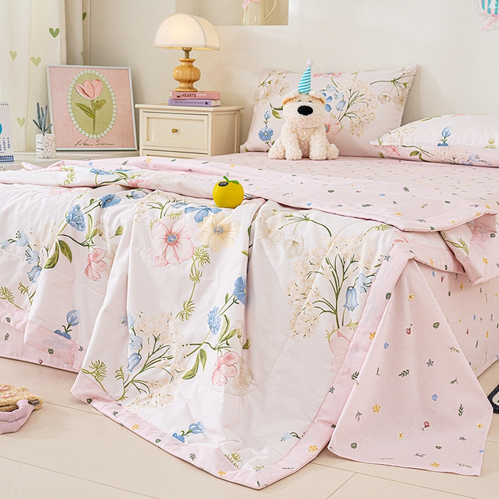 91家纺网 家纺一手货源 找家纺 丫丫家纺 2026新全棉印花夏被空调被双人薄被子单人学生夏凉被  梦见花园-米