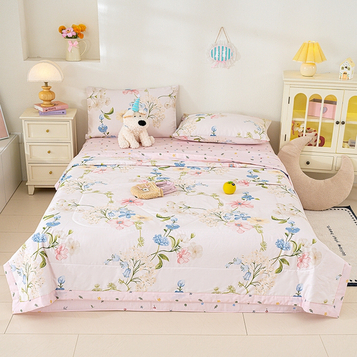 91家纺网 家纺一手货源 找家纺 丫丫家纺 2026新全棉印花夏被空调被双人薄被子单人学生夏凉被  梦见花园-米