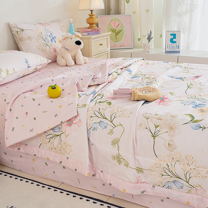 91家纺网 家纺一手货源 找家纺 丫丫家纺 2026新全棉印花夏被空调被双人薄被子单人学生夏凉被  梦见花园-米