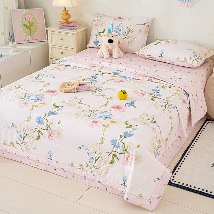 91家纺网 家纺一手货源 找家纺 丫丫家纺 2026新全棉印花夏被空调被双人薄被子单人学生夏凉被  梦见花园-米