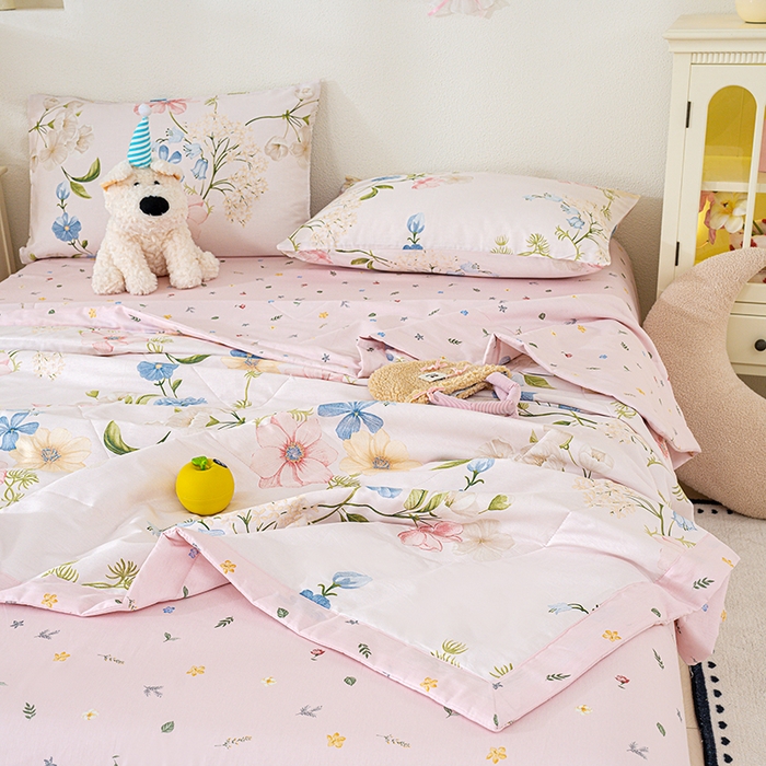 91家纺网 家纺一手货源 找家纺 丫丫家纺 2026新全棉印花夏被空调被双人薄被子单人学生夏凉被  梦见花园-米