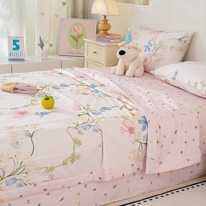 91家纺网 家纺一手货源 找家纺 丫丫家纺 2026新全棉印花夏被空调被双人薄被子单人学生夏凉被  梦见花园-米