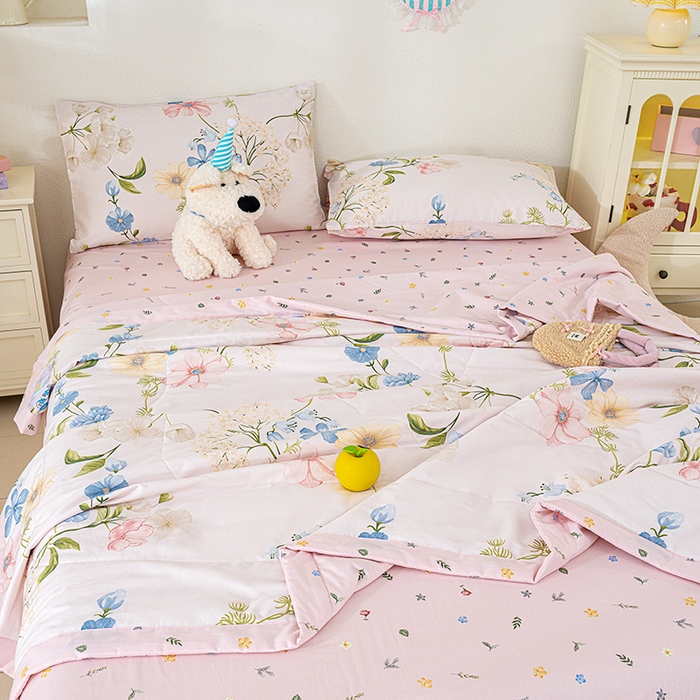 91家纺网 家纺一手货源 找家纺 丫丫家纺 2026新全棉印花夏被空调被双人薄被子单人学生夏凉被  梦见花园-米