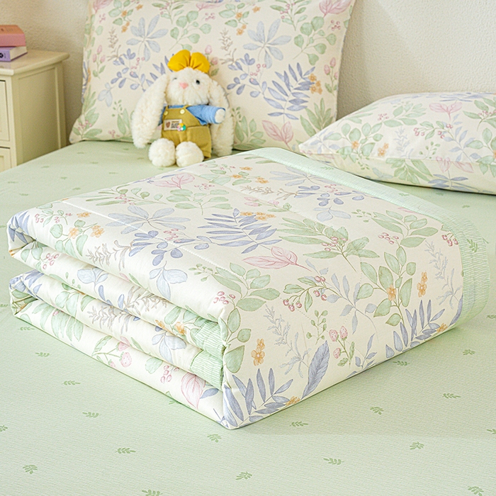 91家纺网 家纺一手货源 找家纺 丫丫家纺 2026新全棉印花夏被空调被双人薄被子单人学生夏凉被  青岚叶语-紫