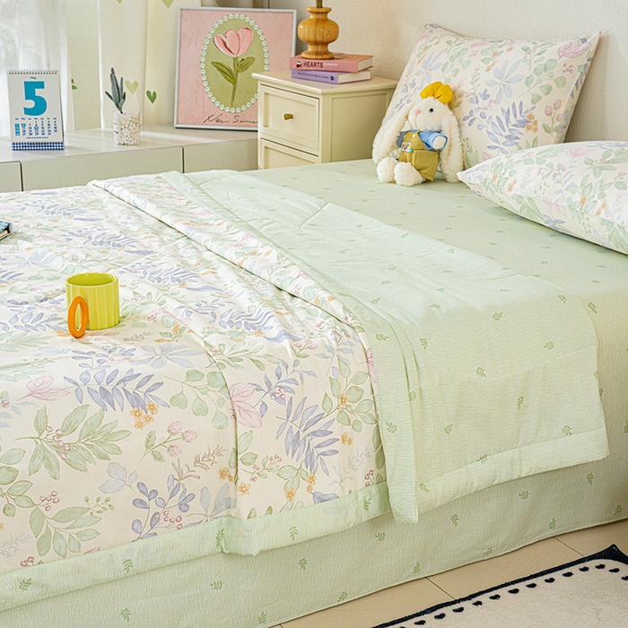 91家纺网 家纺一手货源 找家纺 丫丫家纺 2026新全棉印花夏被空调被双人薄被子单人学生夏凉被  青岚叶语-紫