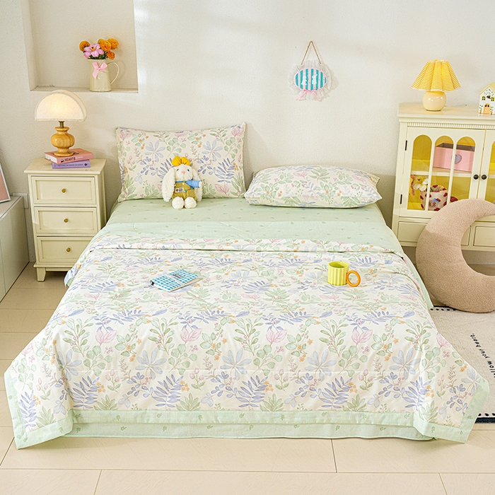 91家纺网 家纺一手货源 找家纺 丫丫家纺 2026新全棉印花夏被空调被双人薄被子单人学生夏凉被  青岚叶语-紫