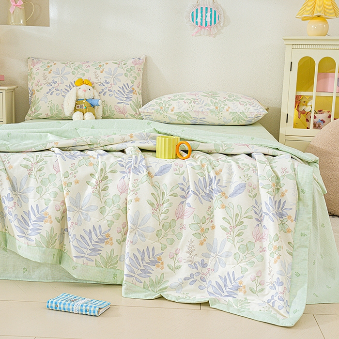 91家纺网 家纺一手货源 找家纺 丫丫家纺 2026新全棉印花夏被空调被双人薄被子单人学生夏凉被  青岚叶语-紫