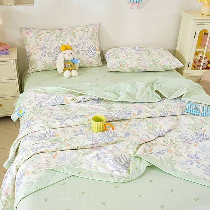 91家纺网 家纺一手货源 找家纺 丫丫家纺 2026新全棉印花夏被空调被双人薄被子单人学生夏凉被  青岚叶语-紫