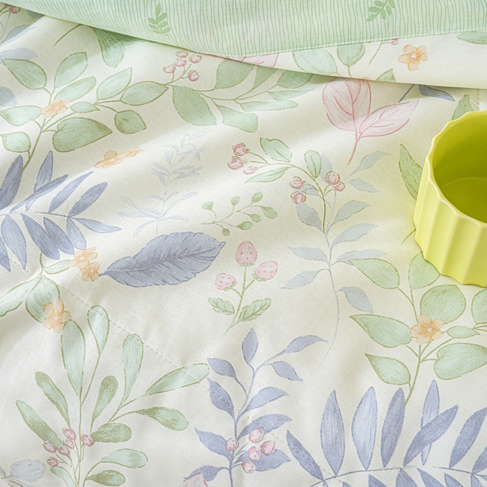 91家纺网 家纺一手货源 找家纺 丫丫家纺 2026新全棉印花夏被空调被双人薄被子单人学生夏凉被  青岚叶语-紫